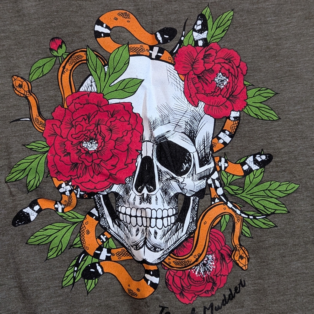 Bella Canvas Tank Top with Skull and Floral Design - Brown